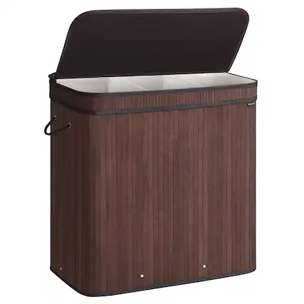 Front. Songmics Home - Laundry Hamper with Lid, Bamboo Laundry Basket, Removable Machine Washable Laundry Basket, with Handles, 39.6-Gallons - Chestnut Brown.