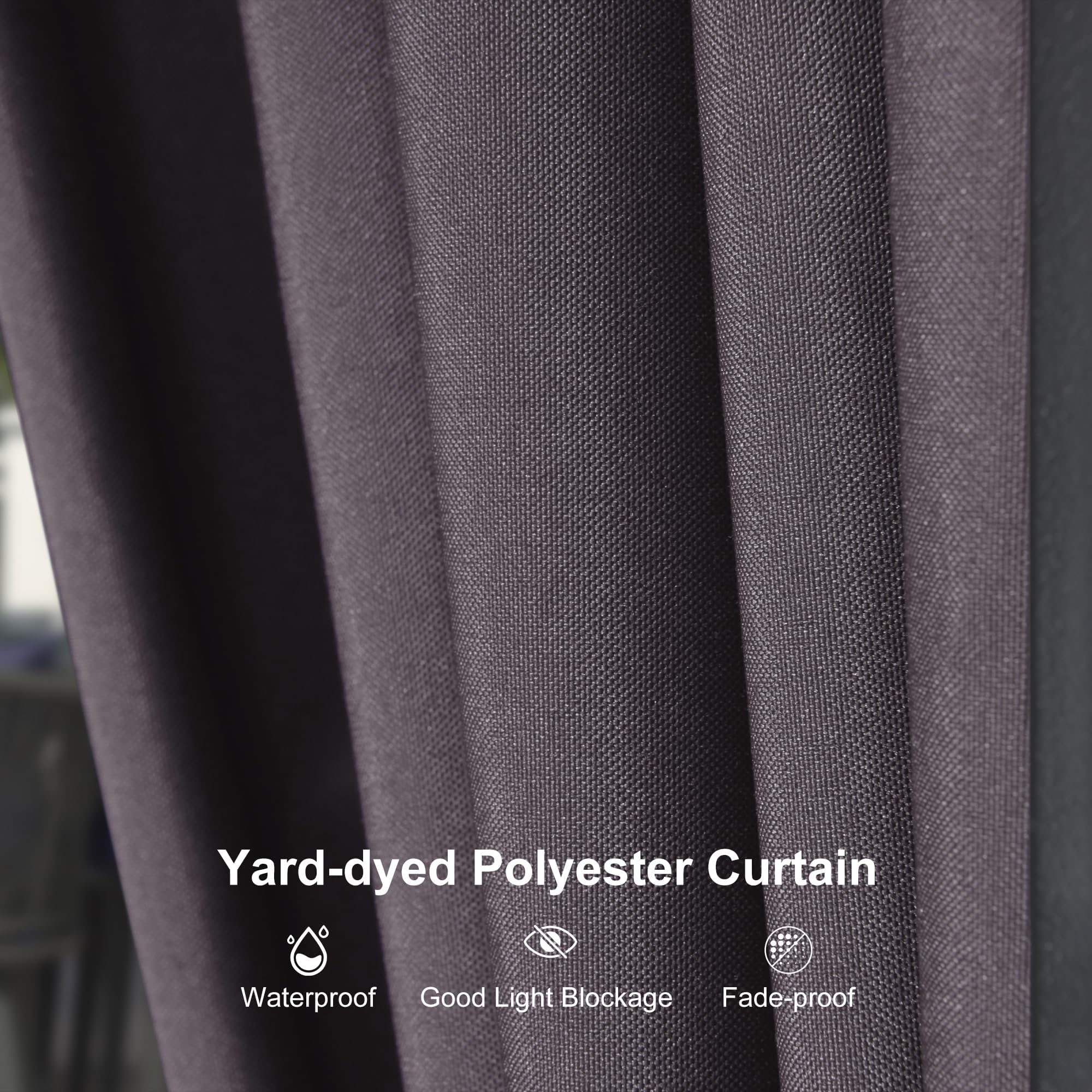 Yard-dyed Polyester Curtain  
Waterproof  
Good Light Blockage  
Fade-proof