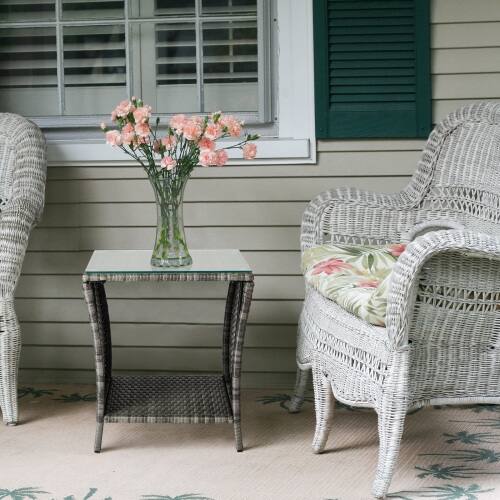 Alt View 9. Winado - 18in Wicker Side Table with Tempered Glass Top, Storage Rattan End Table for Indoor Outdoor Garden Balcony Porch Deck - Grey.