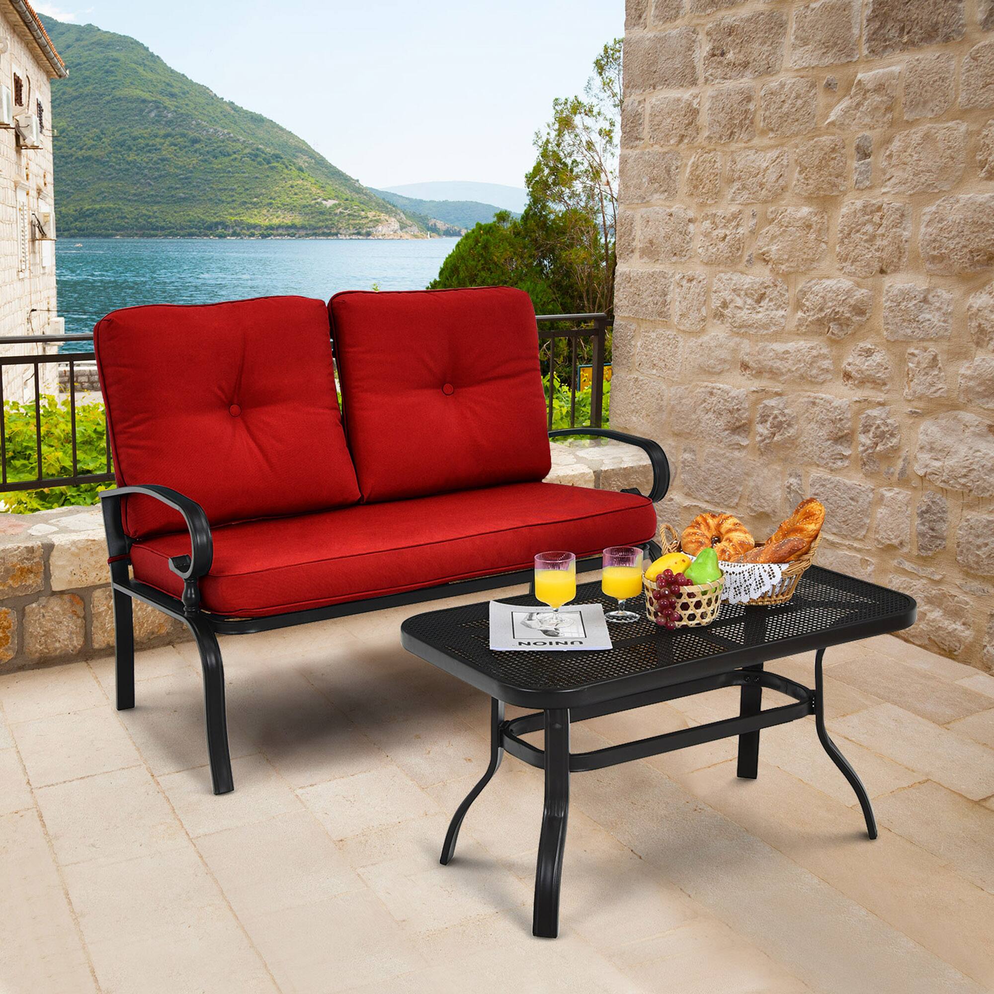 Alt View 8. Gymax - Gymax 2PCS Patio Loveseat & Table Set Conversation Sofa Set w/ Red Cushions - Red.