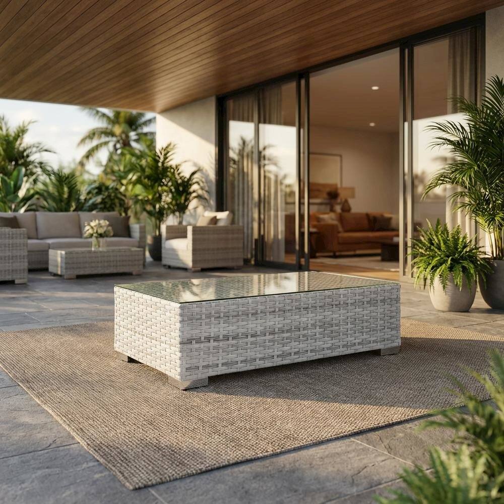 Angle. Outdoor Escape - Contemporary Outdoor Patio Coffee Table With Weather-Resistant Surface - Gray.