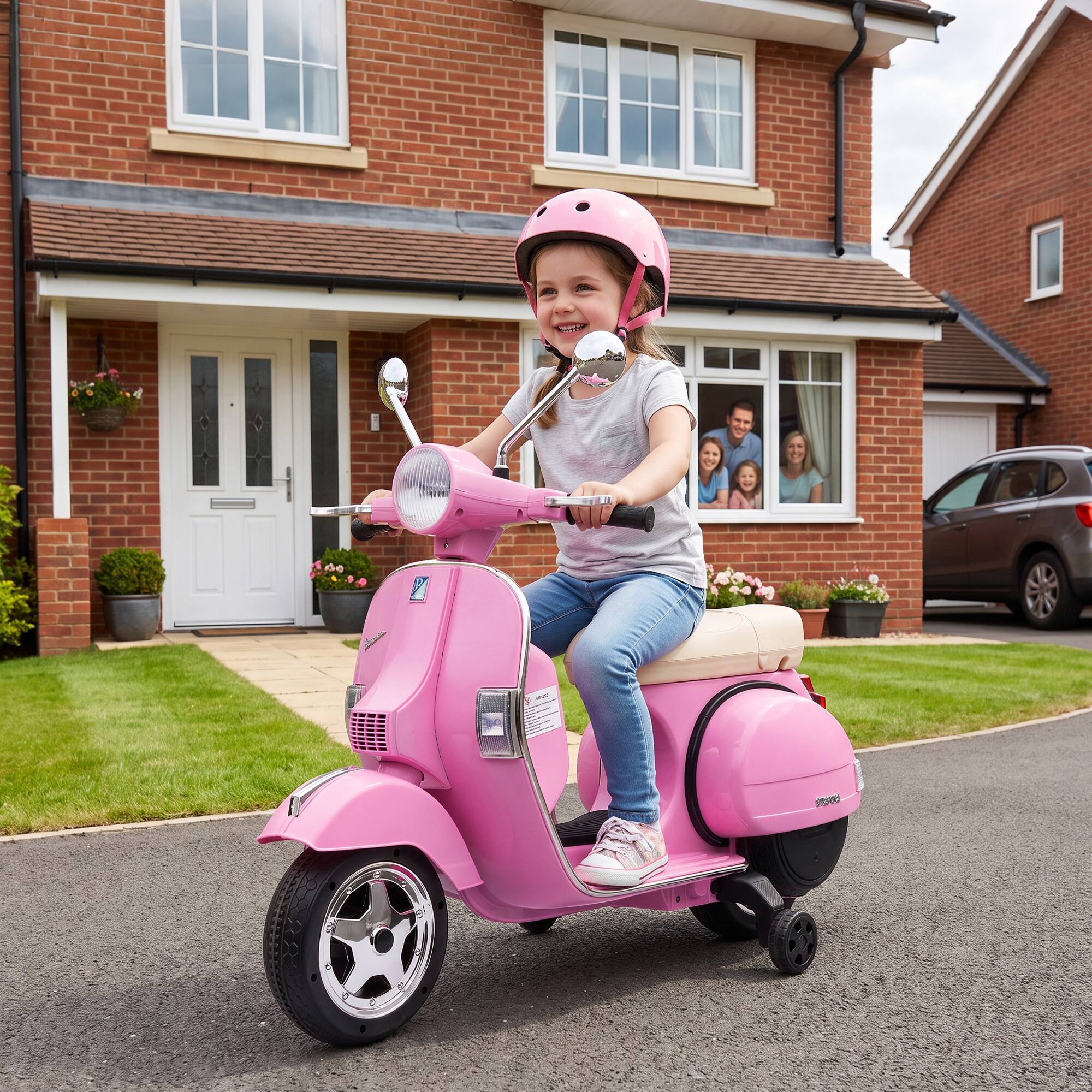Alt View 1. Qaba - Kid Motorcycle, Electric Motorbike with Training Wheels, Rear Suspension - Pink.
