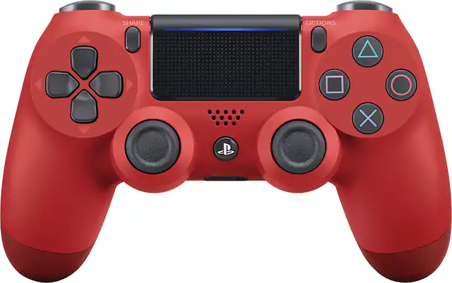Front. Sony - DualShock 4 Wireless Controller for Sony PlayStation 4 - Magma (red).