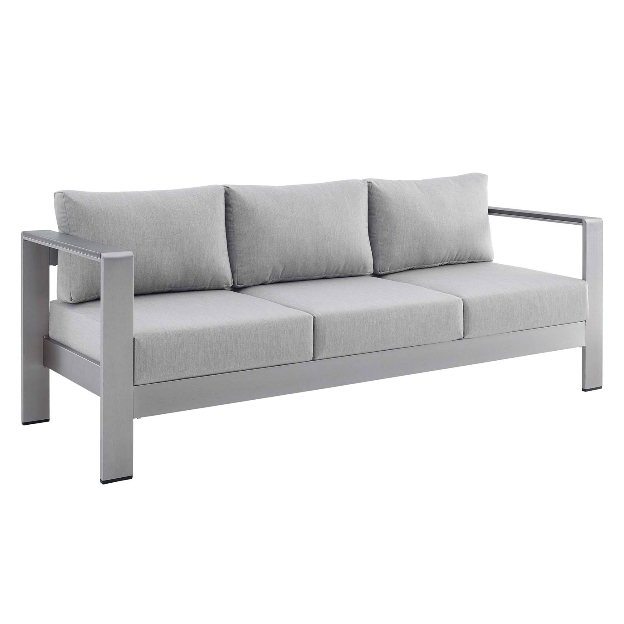 Angle. Modway - Shore Sunbrella® Fabric Aluminum Outdoor Patio Sofa by Modway - Silver Gray.
