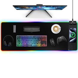 Earthley Blooms - Mouse Pad With Phone Holder Wireless Charging Desk Mat Rgb Gaming Mousepad Home Office Large Ultra-smooth - Black-RGB+Wireless Charging