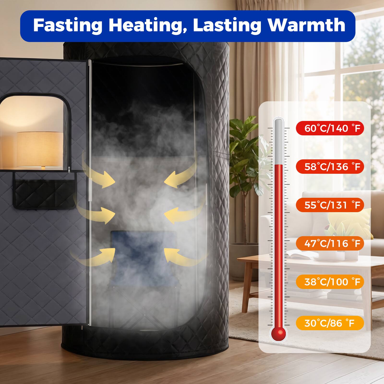 Fasting Heating, Lasting Warmth

60°C/140°F  
58°C/136°F  
55°C/131°F  
47°C/116°F  
38°C/100°F  
30°C/86°F