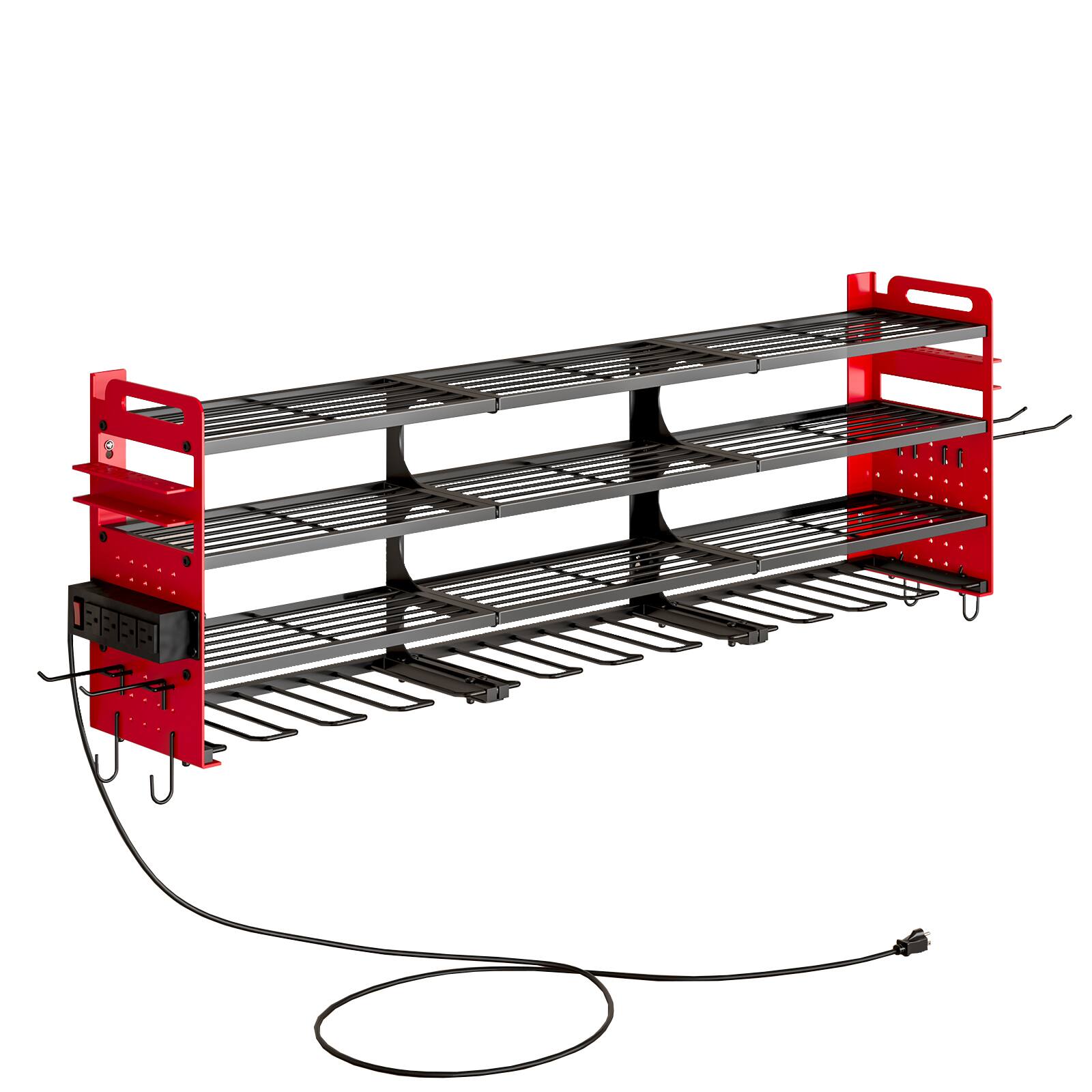 Alt View 4. HAUSOURCE - 16.93 in. Red Steel 4-Tier Power Tool Organizer Shelving Wall Mount Utility Storage Rack Shelves Garage Cabinets - Red.
