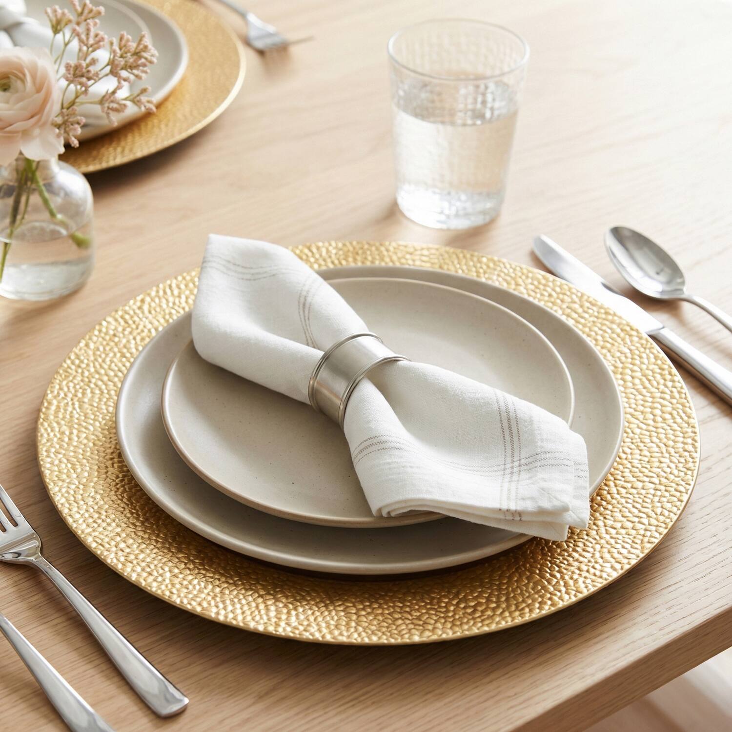 Left. American Atelier - Gold Sand Charger Plate Set- 12 Pieces - Gold.