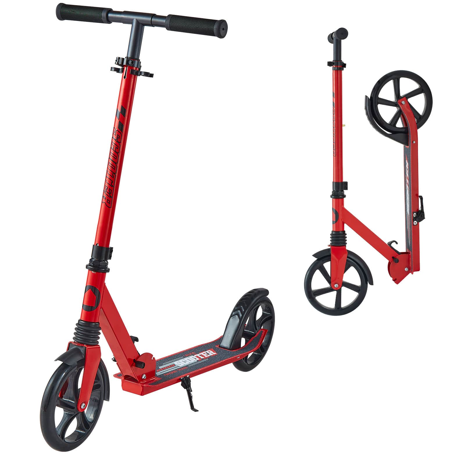 VEVOR - Kick Scooter for Kids Ages 8+, Teens & Adults, 2-Wheel Toddler Scooter with Adjustable Height Handlebar - Red + Black