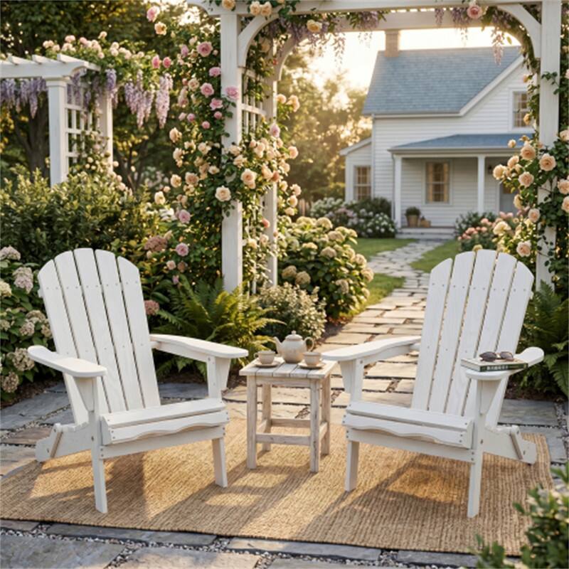 Alt View 5. HTUTWOO - Set of 2 Wood Lounge Patio Chair for Garden Outdoor - Wooden Folding Embossed Adirondack Chair, Wood Lounge Patio Chair - White.