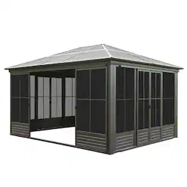 Mondawe - 12x14FT Outdoor Sunroom, Galvanized Steel Hardtop, Aluminum Frame - Black
