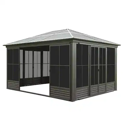 Front. Mondawe - 12x14FT Outdoor Sunroom, Galvanized Steel Hardtop, Aluminum Frame - Black.