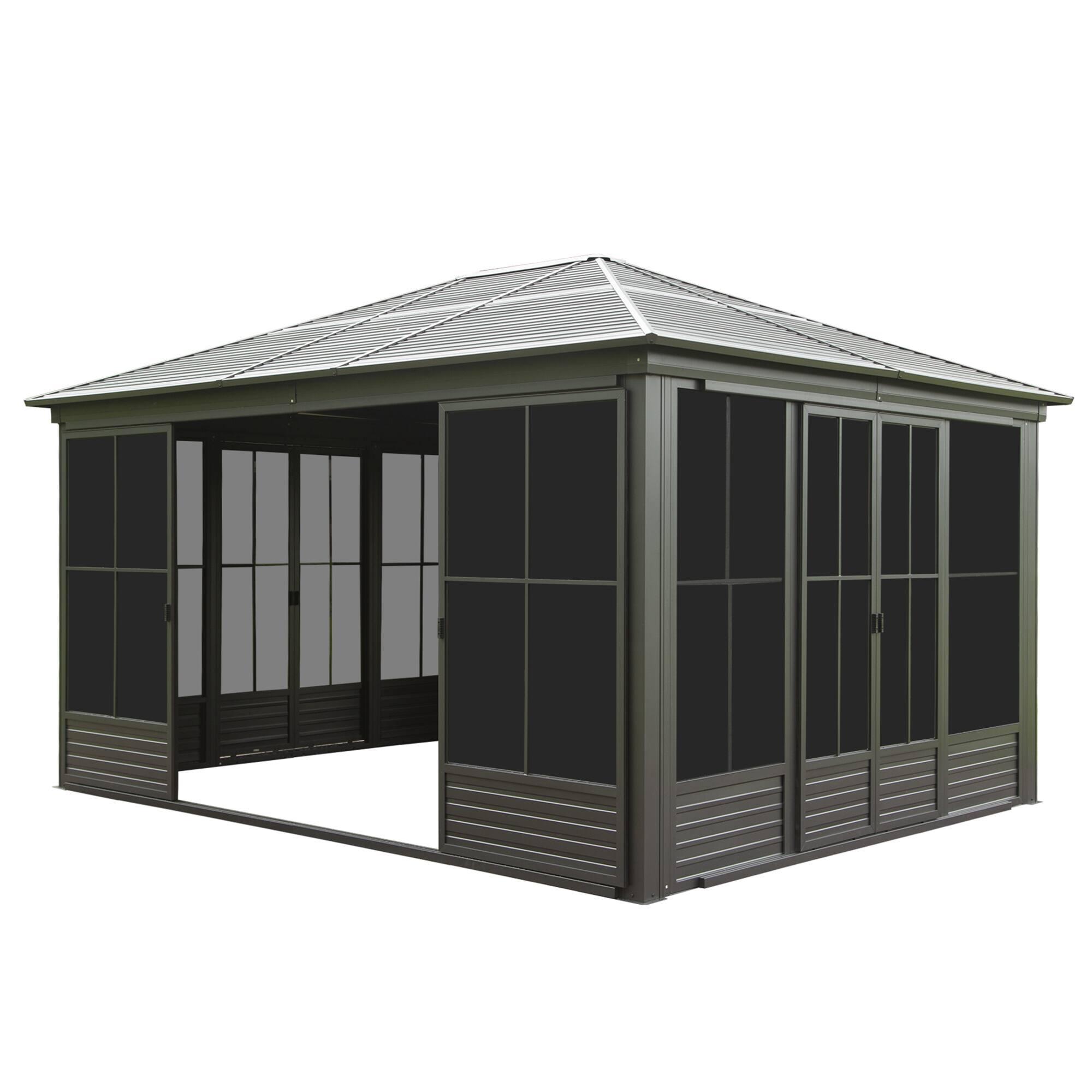 Front. Mondawe - 12x14FT Outdoor Sunroom, Galvanized Steel Hardtop, Aluminum Frame - Black.