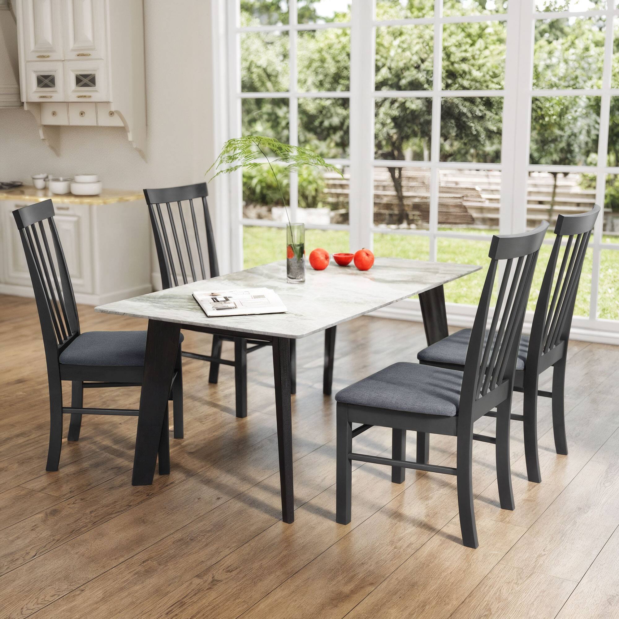 Alt View 7. Homcom - Wooden Dining Chairs Set of 4, Farmhouse Upholstered, Rubber Wood Frame - Black.