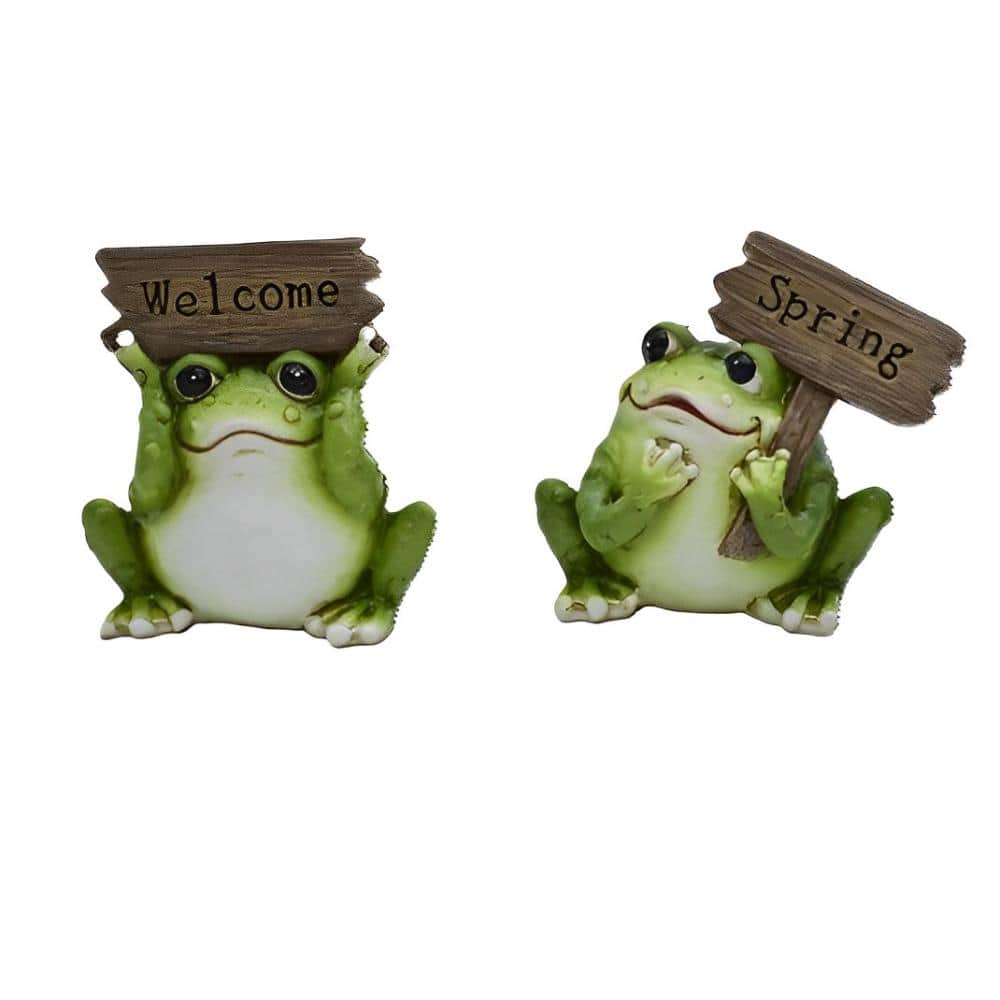 FC Design - 2-PC Set 4"H Frog Couple with Signs Figurine Statue Office Desk Tabletop Home Decor Gift - Multi-Color