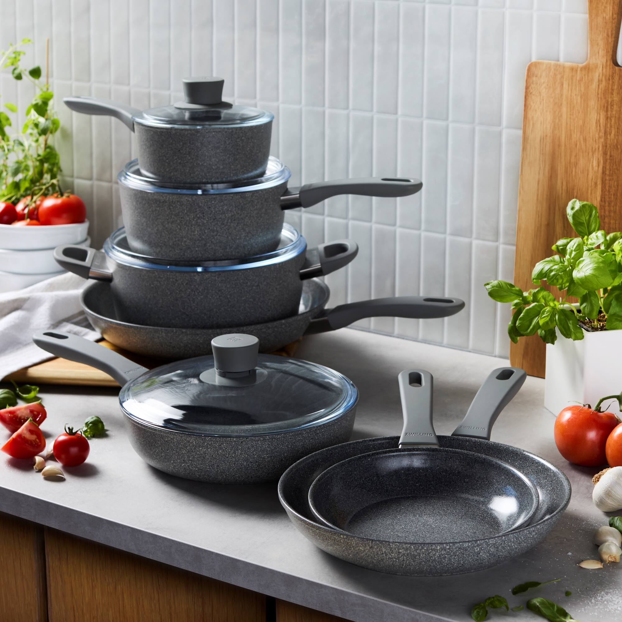 Alt View 7. ZWILLING - ZWILLING Parma Plus Ceramic 10-pc Aluminum Ceramic Nonstick Cookware Set - Grey.