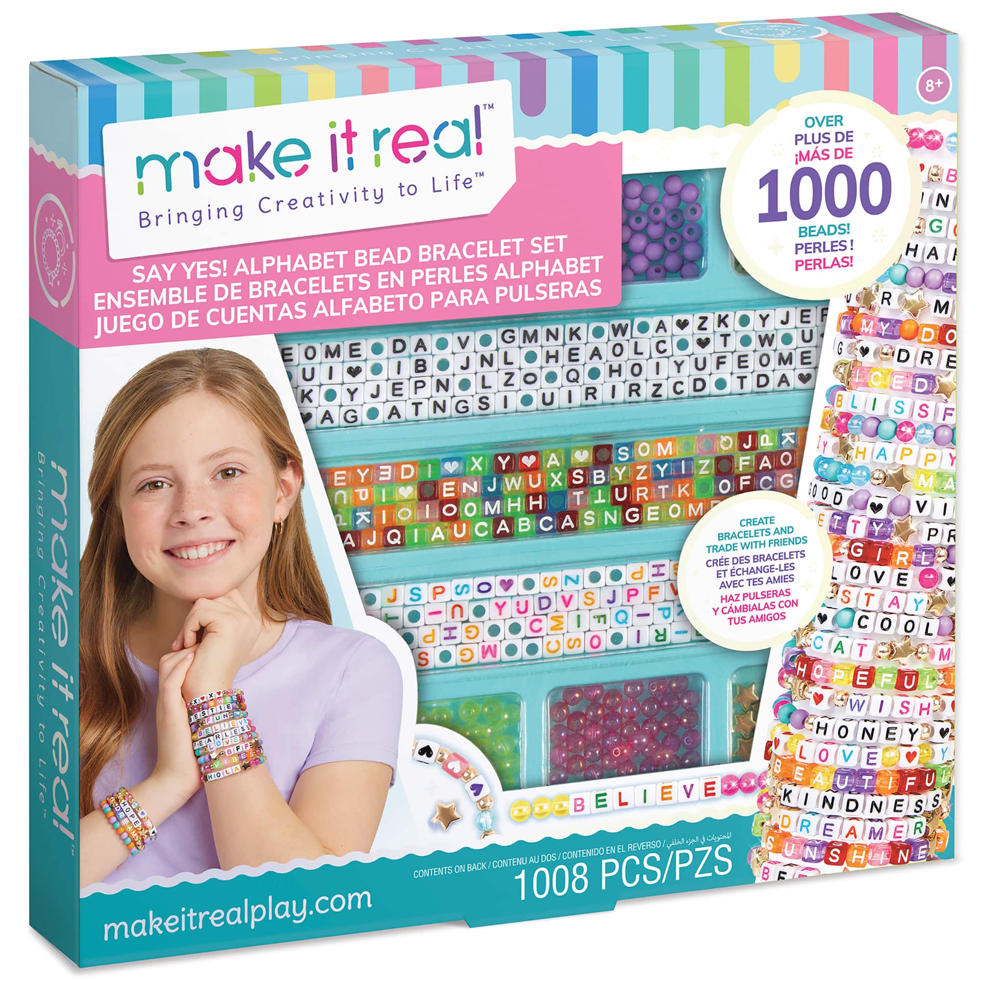 CTEUSVEU WISESIEN 8+ OVER make it real Ms PLUS DE DE to Life 1000 Creativity N Bringing BEADS! G BRACELET SET PERLES! H A ALPHABET BEAD PERLAS! SAY YES! EN PERLES ALPHABET ENSEMBLE DE BRACELETS PARA PULSERAS CUENTAS ALFABETO M JUEGO DE Z G M N K W D D A W E M E H A D N M E R B H U Z Q D C E N R D D K U A N G S A G O K M & x Y V A Z A 3 D S B Y Z W x o F C G M E U R K Bringing H H T O O M E M V A S N G CREATE U C A  AND Y A Q A BRACELETS TRADE WITH FRIENDS make BRACELETS G CRE I CHANGE-LES  AVEC AMIES E S P S P HAZ PULSERAS Y D CAMBIALAS CON M TUS AMIGOS C G C P H R Creativity it G M C O A W H N Lifer rea! E E  E  N A D M N REVERSO CONTENIDO N S H N BACK CONTENU PCS/PZS CONTENTS 1008 makeitrealplay.com