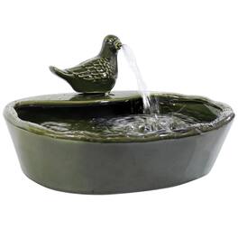 Sunnydaze - Dove Glazed Ceramic Outdoor Solar Water Fountain - 7 in - Dark Green