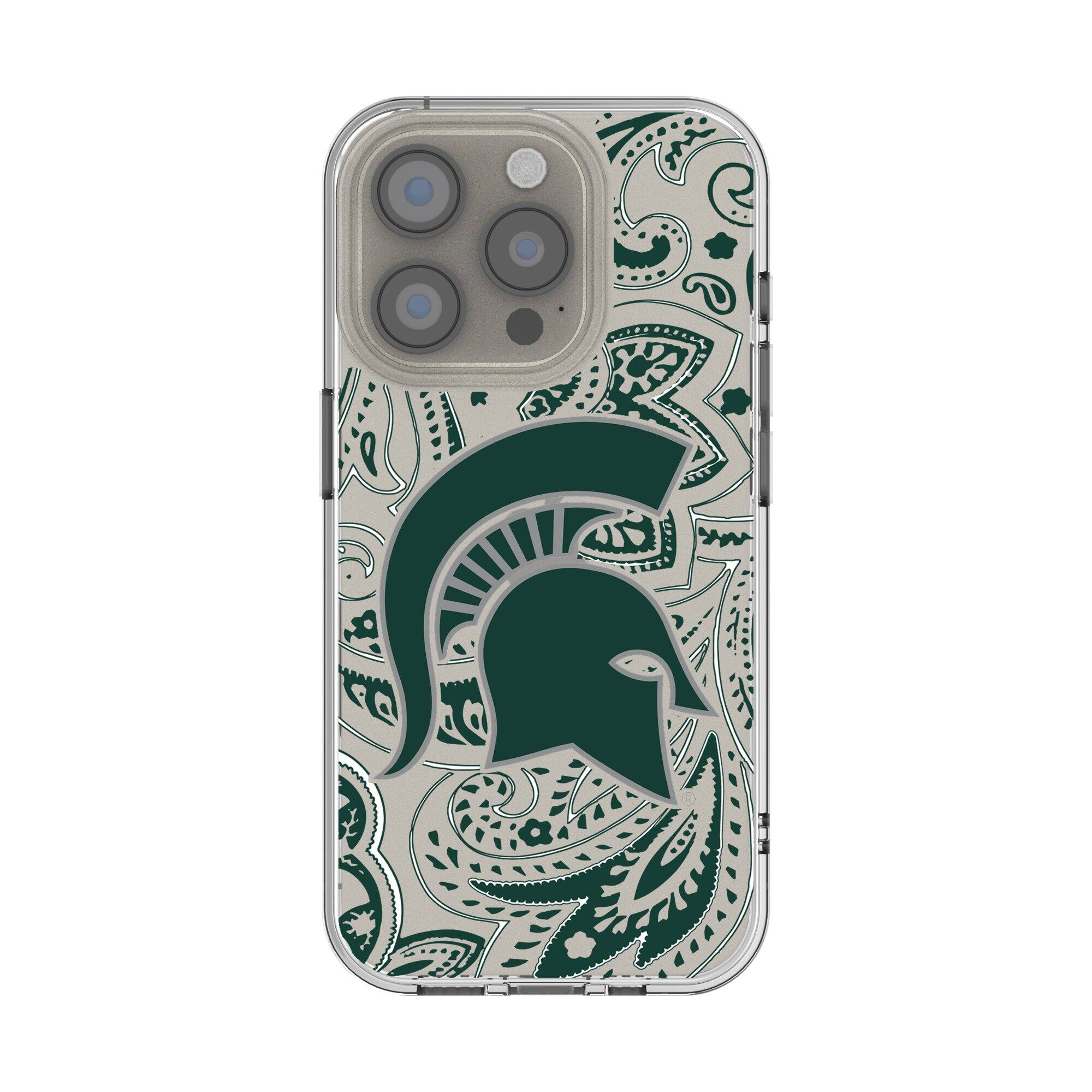 Front. Keyscaper - Michigan State Spartans Paisley iPhone Clear Case - 16 Plus - Multicolor.