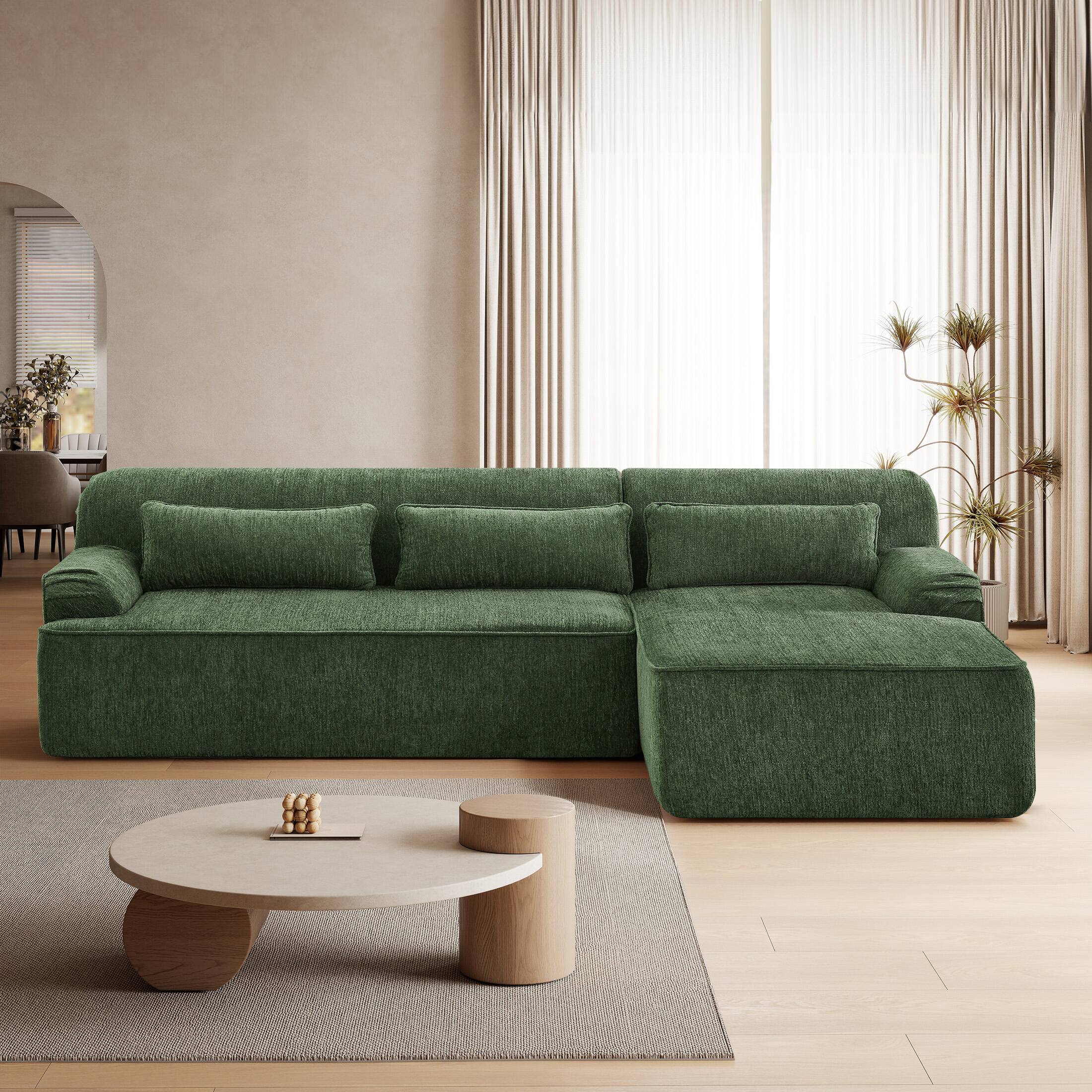 Alt View 4. Aukfa - Chenille L-Shape Sectional Sofa-Minimalist, Sleeper Couch for Living Room, Apartment, Reception-No Assembly - Green.