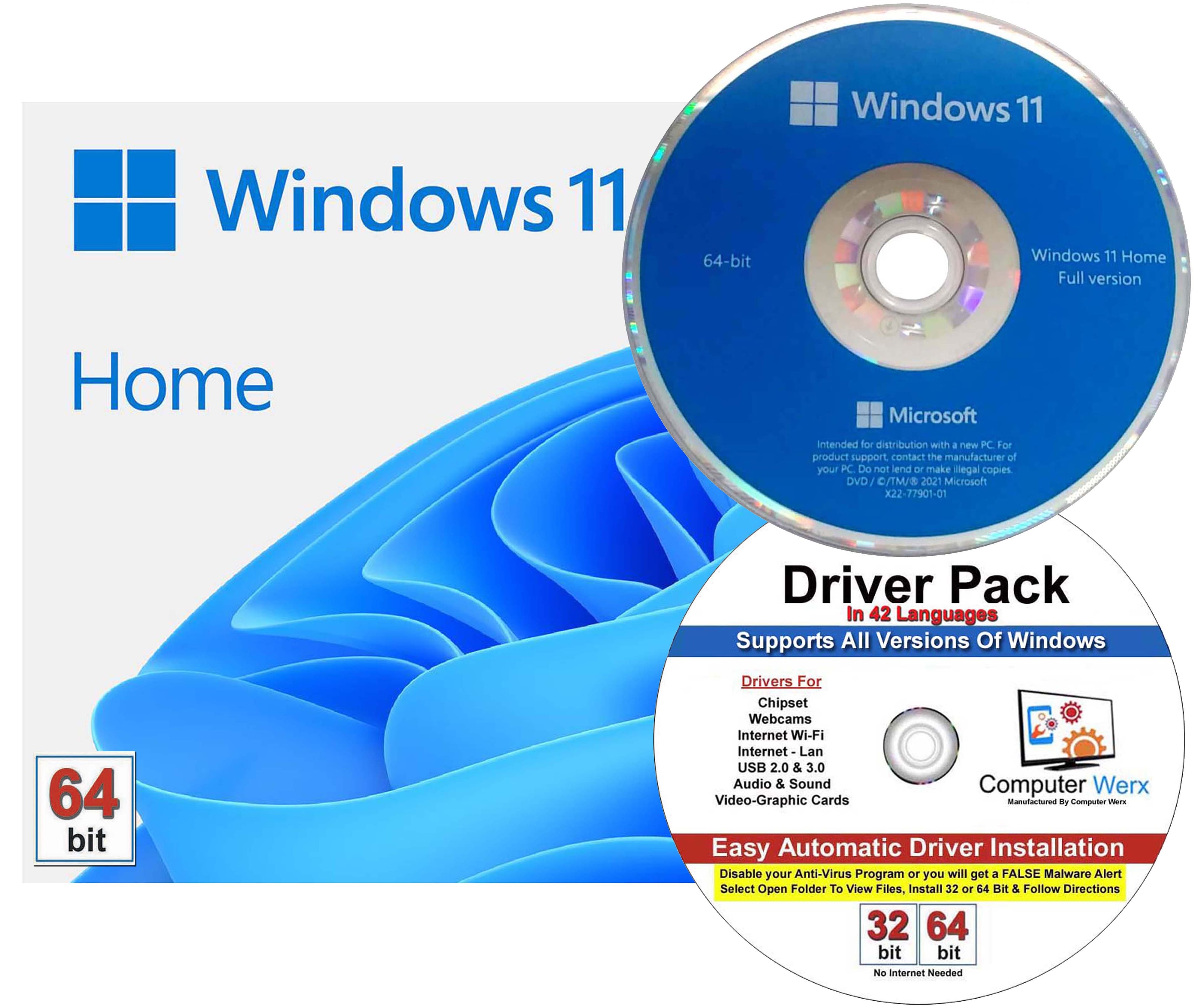 Computer Werx - Windows 11 Home 64 bit OEM DVD &  Drivers Pack, 2 Pack - Windows