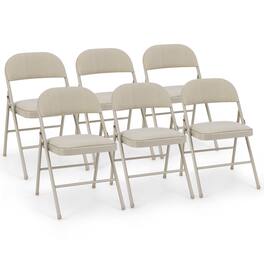 Gymax - Set of 6 Folding Chairs Fabric Upholstered Padded Seat Metal Frame Home Office - Beige