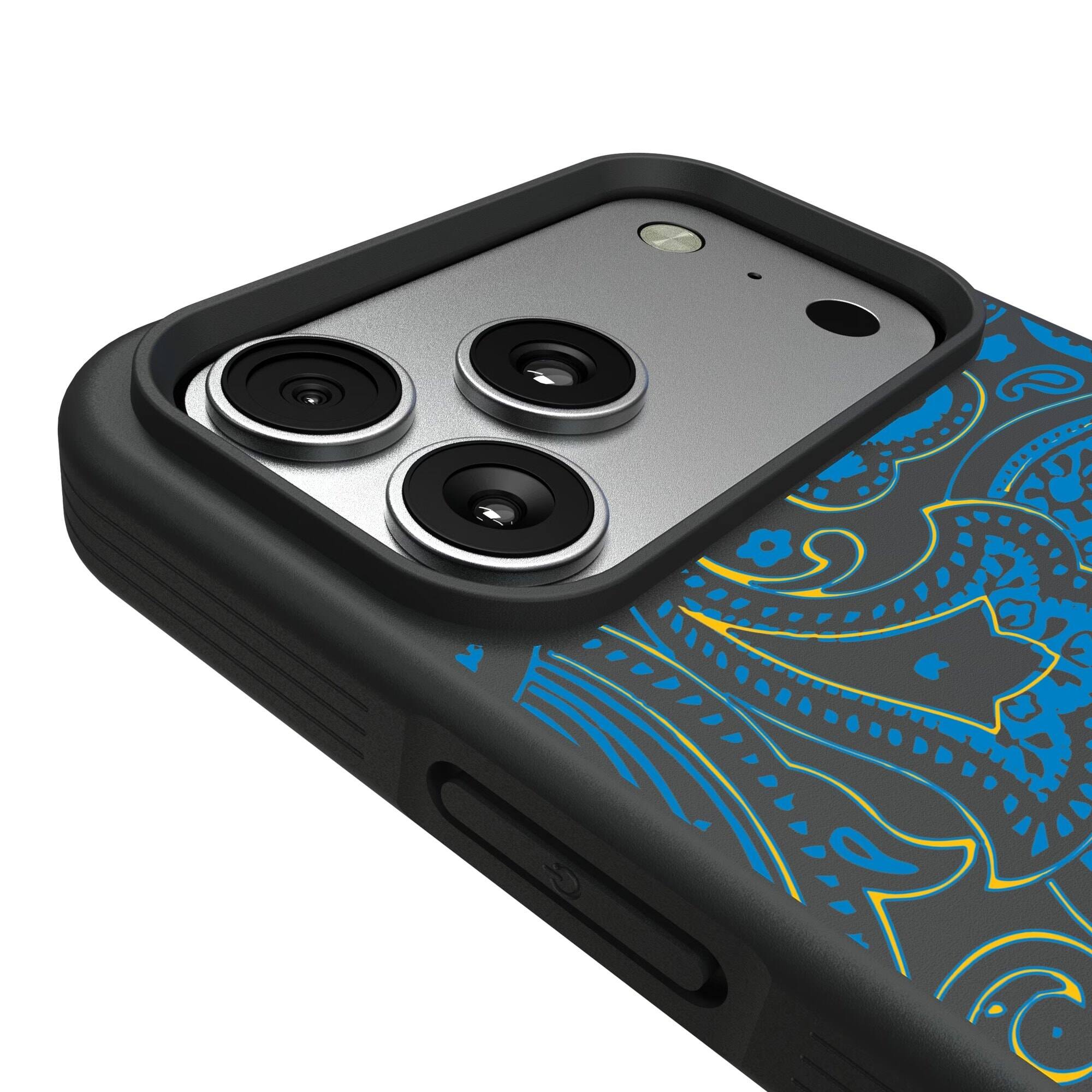 Alt View 2. Keyscaper - Los Angeles Chargers iPhone Paisley Design Bump Case - 16 Pro - Multicolor.