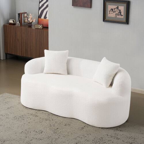 Angle. Anysun - Curved Loveseat Sofa with Round Armrest - Compression Couch, 2 Pillows, No Assembly for Small Spaces - White.
