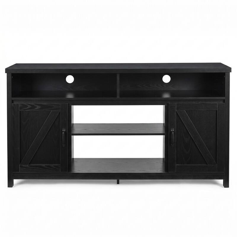 Alt View 2. WELLFOR - Farmhouse TV Stand for TVs up to 65", Entertainment Center Console Table with Barn Door - Black.