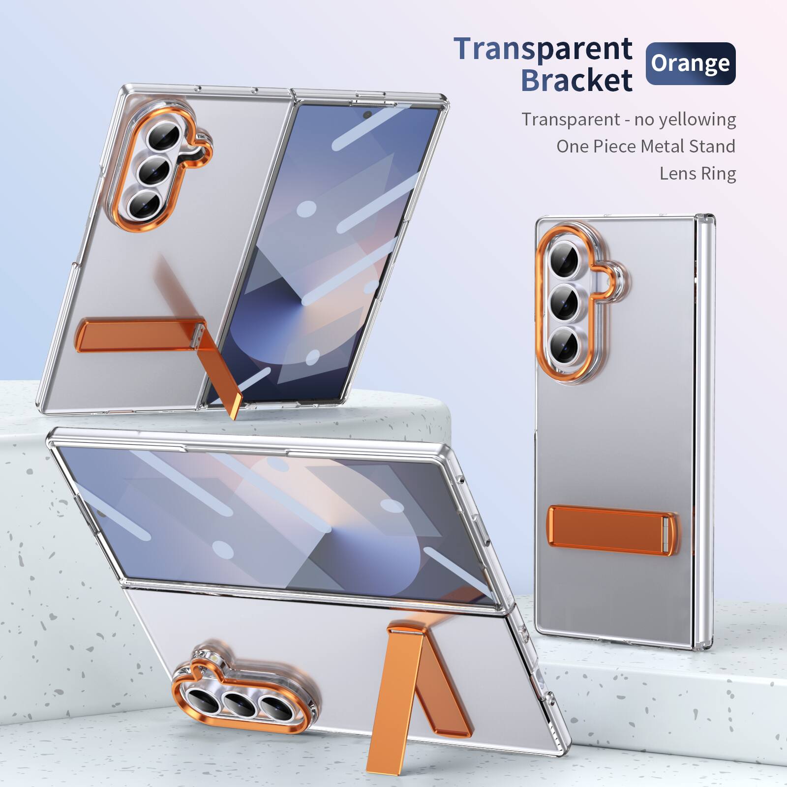 Transparent Orange Bracket  
Transparent - no yellowing  
One Piece Metal Stand  
Lens Ring