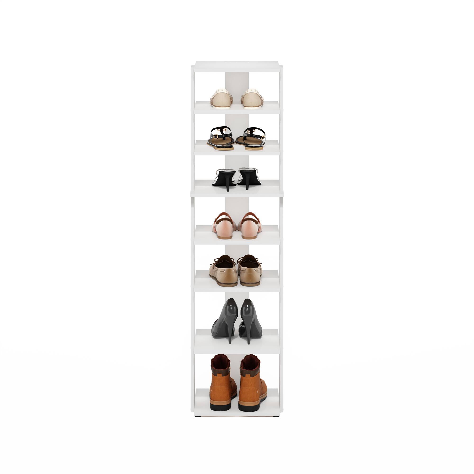 Alt View 4. Furinno - Compact 8-Tier Vertical Space Saving Free Standing Shoe Tower, Shoe Rack for Closet Entryway - White.