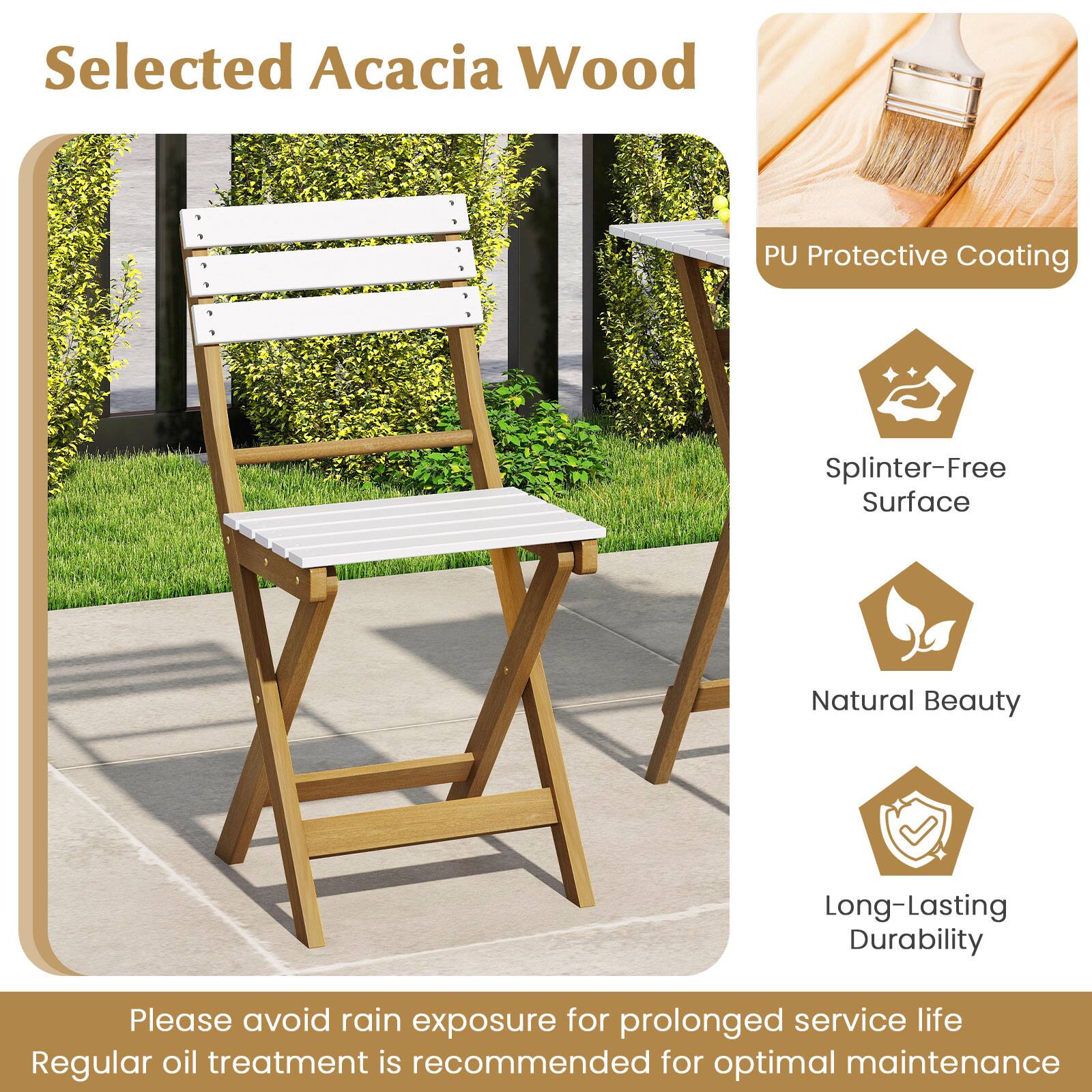 Selected Acacia Wood

PU Protective Coating

Splinter-Free Surface

Natural Beauty

Long-Lasting Durability

Please avoid rain exposure for prolonged service life

Regular oil treatment is recommended for optimal maintenance