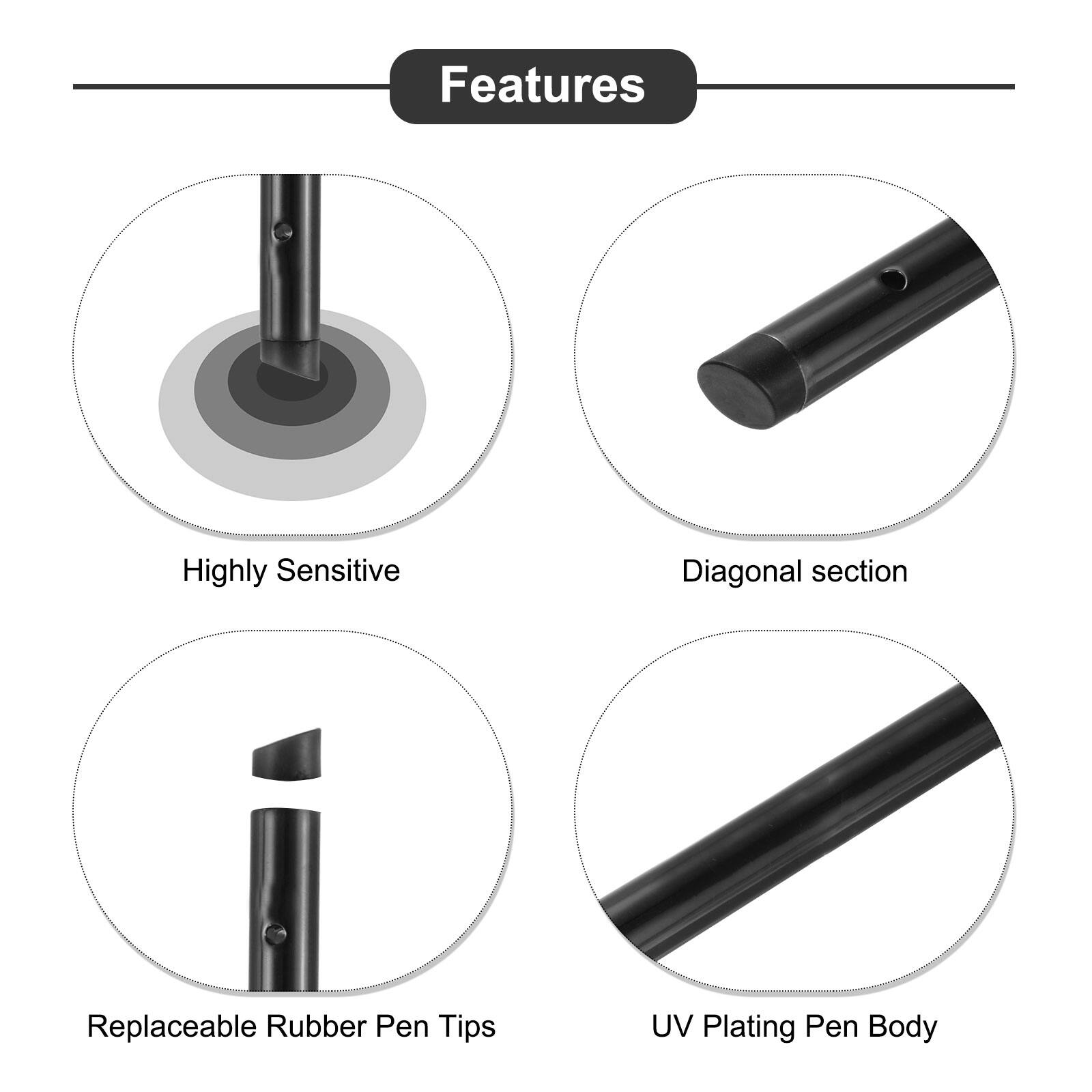 Features

- Highly Sensitive
- Diagonal section
- Replaceable Rubber Pen Tips
- UV Plating Pen Body