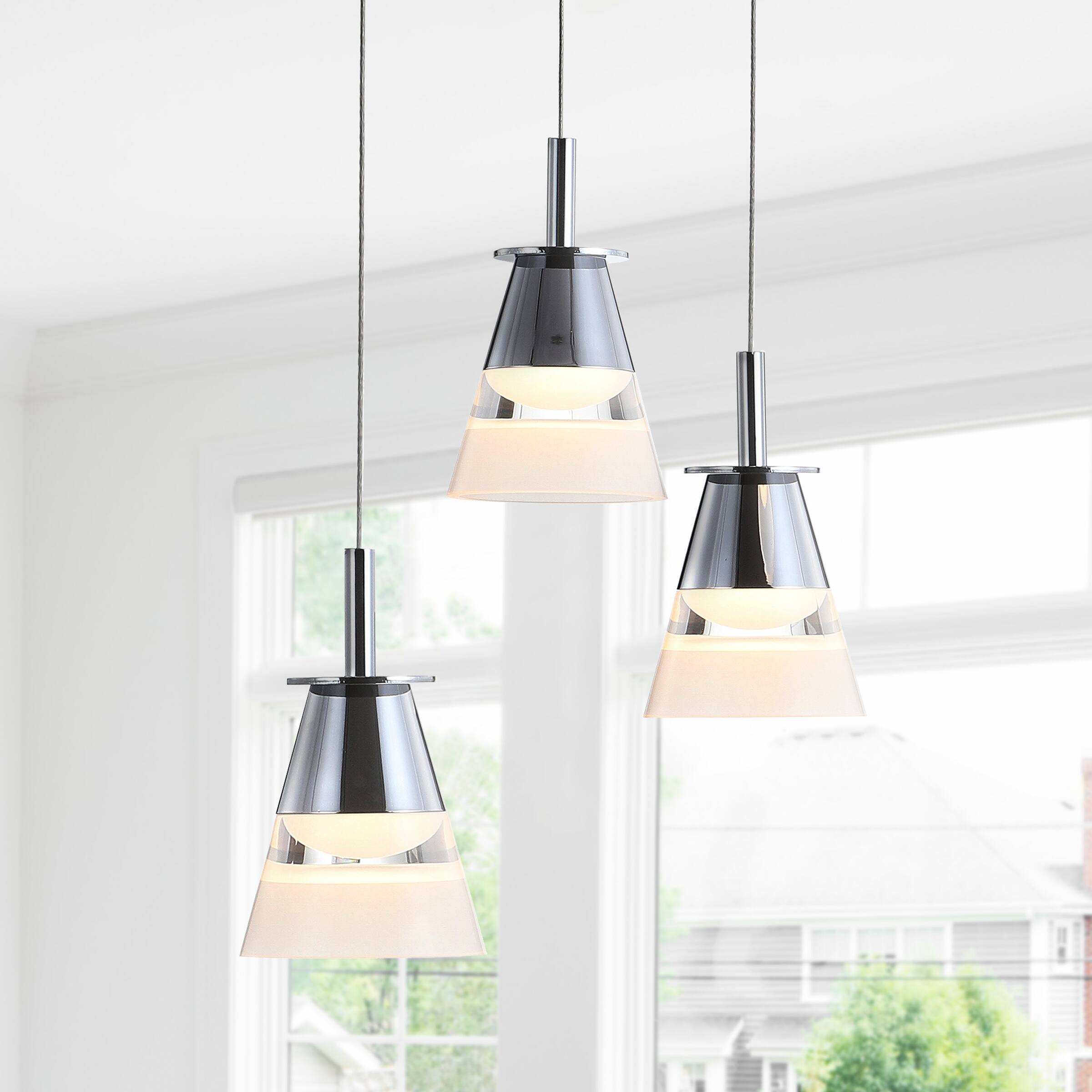 Alt View 1. Jonathan Y - Alain 12.5" 3-Light Adjustable Cascading Metal Integrated Cluster LED Pendant, Chrome - Chrome/White.