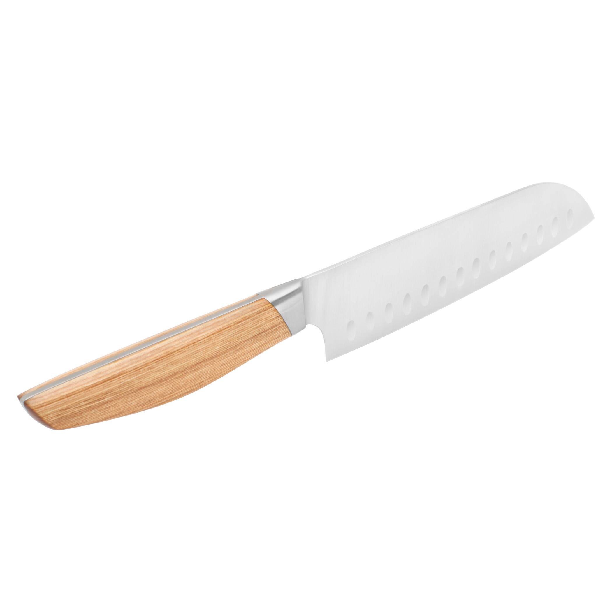 Alt View 2. Henckels - Henckels Pakka 7-inch Hollow Edge Santoku Knife - Wood.