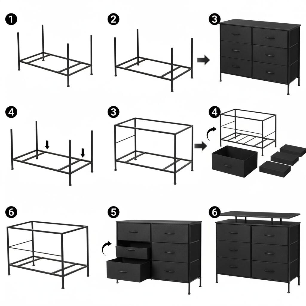 Alt View 4. AOITUN - 6 Drawer Dresser for Bedroom, Wide TV Stand for 50 Inch TV, Fabric Storage Chest with Wood Top, Metal Frame, Black - Black.