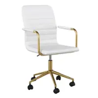 Martha Stewart - Taytum Faux Leather Office Chair - White Faux Leather/Polished Brass - Front_Zoom