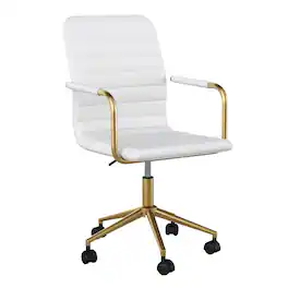 Martha Stewart - Taytum Faux Leather Office Chair - White Faux Leather/Polished Brass