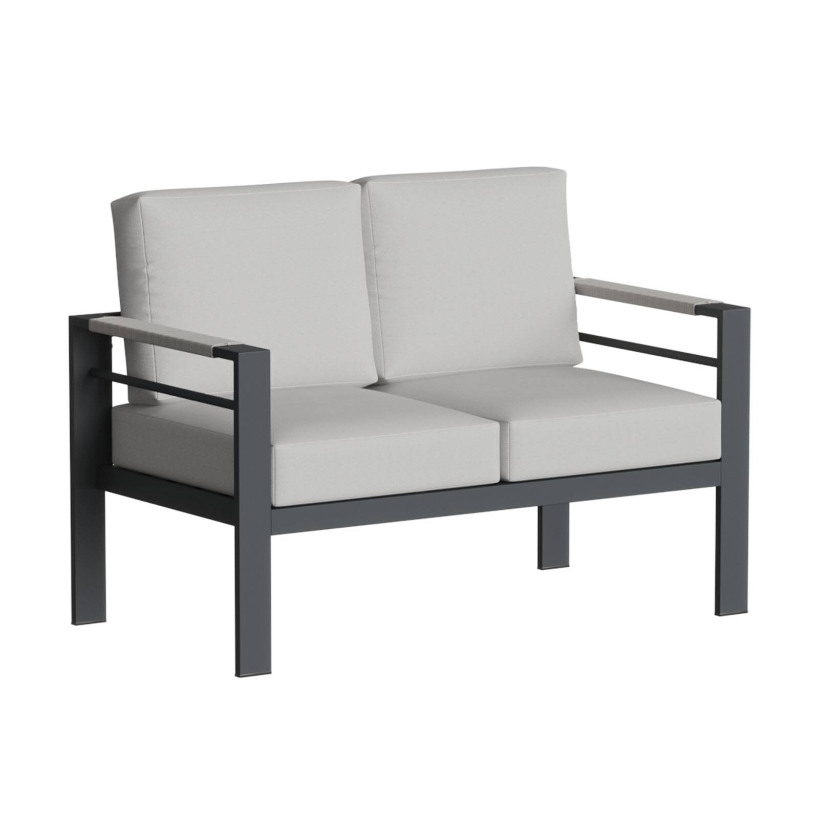 Front. Bestier - Aluminum Patio Loveseat, 2-Seater Outdoor Sofa with Thicken Waterproof Cushions,  Storage Rod - Grey.