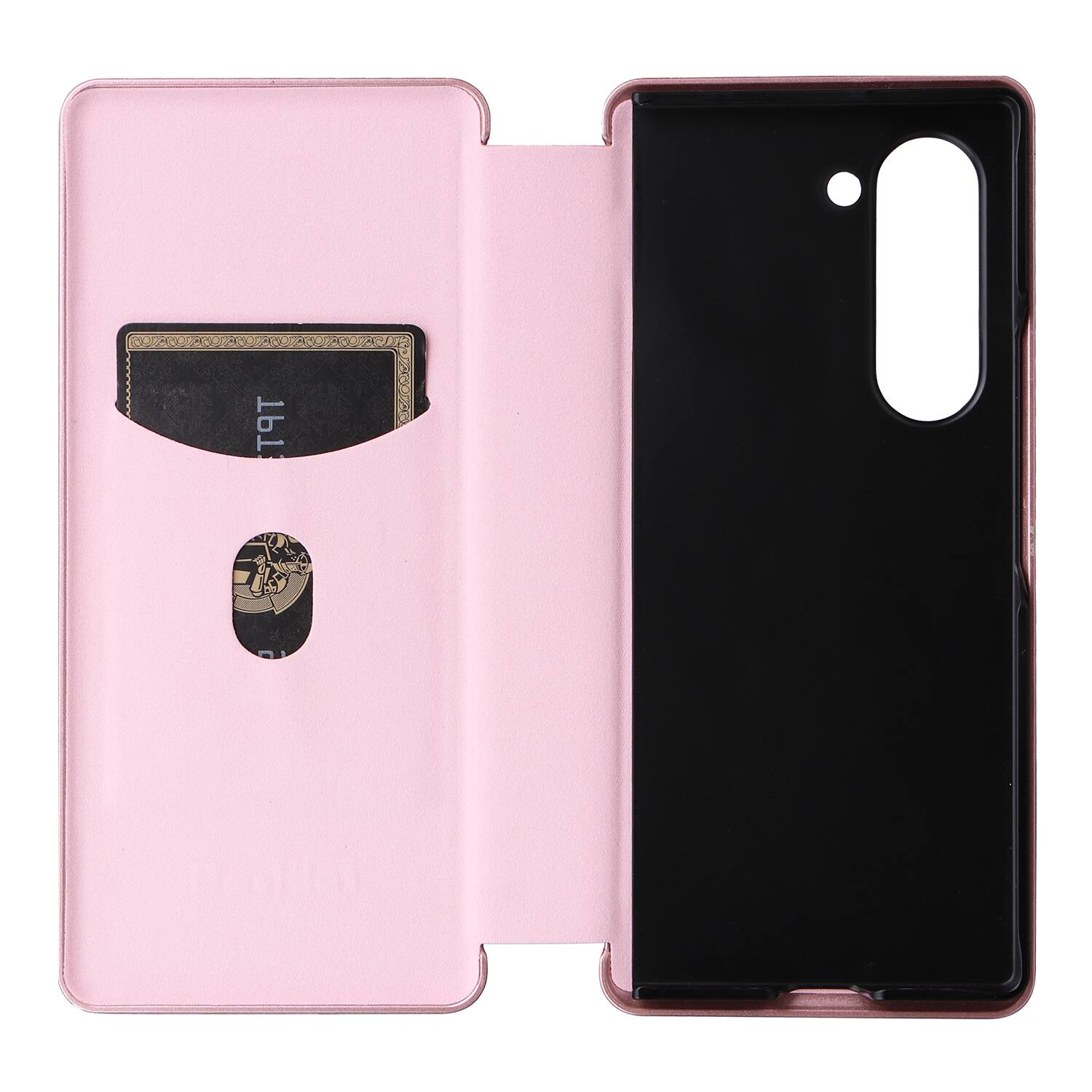 Angle. Dteck - Carbon Fiber Texture Folio Phone Case for Samsung Galaxy Z Fold6,PU Leather Magnetic Closure Hidden Card Slot Flip Cover - Pink.