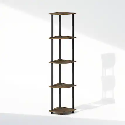 Front. Furinno - TURN-N-TUBE Corner Shelf, Corner Display Rack, 5-Tier Shelving Unit, for Organization and Storage - Brown Walnut/Black.
