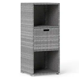 WELLFOR - Outdoor Storage Cabinet Patio Wicker Organizer with Drawer - Gray