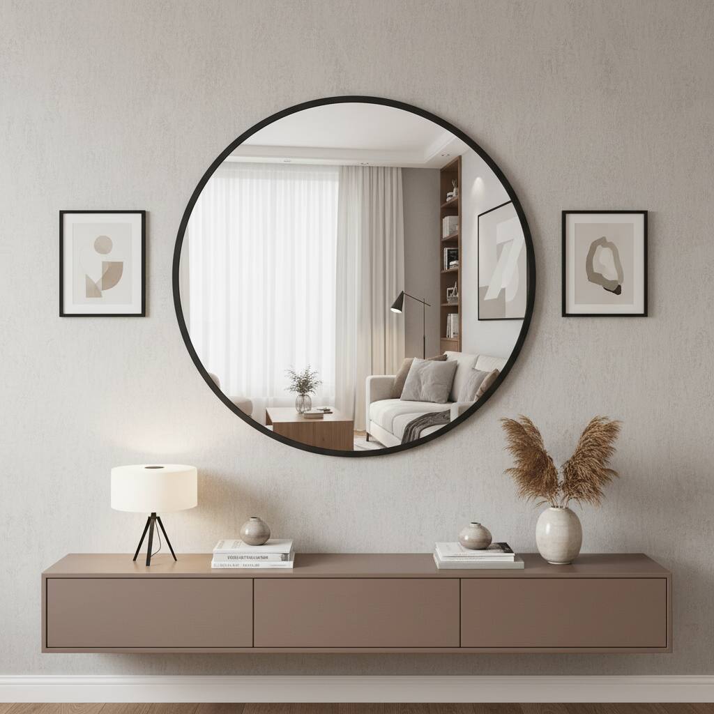 Alt View 6. AOITUN - 24" Round Circle Wall Mirror, Thin Frame HD Glass for Bathroom, Bedroom, Vanity, Black.