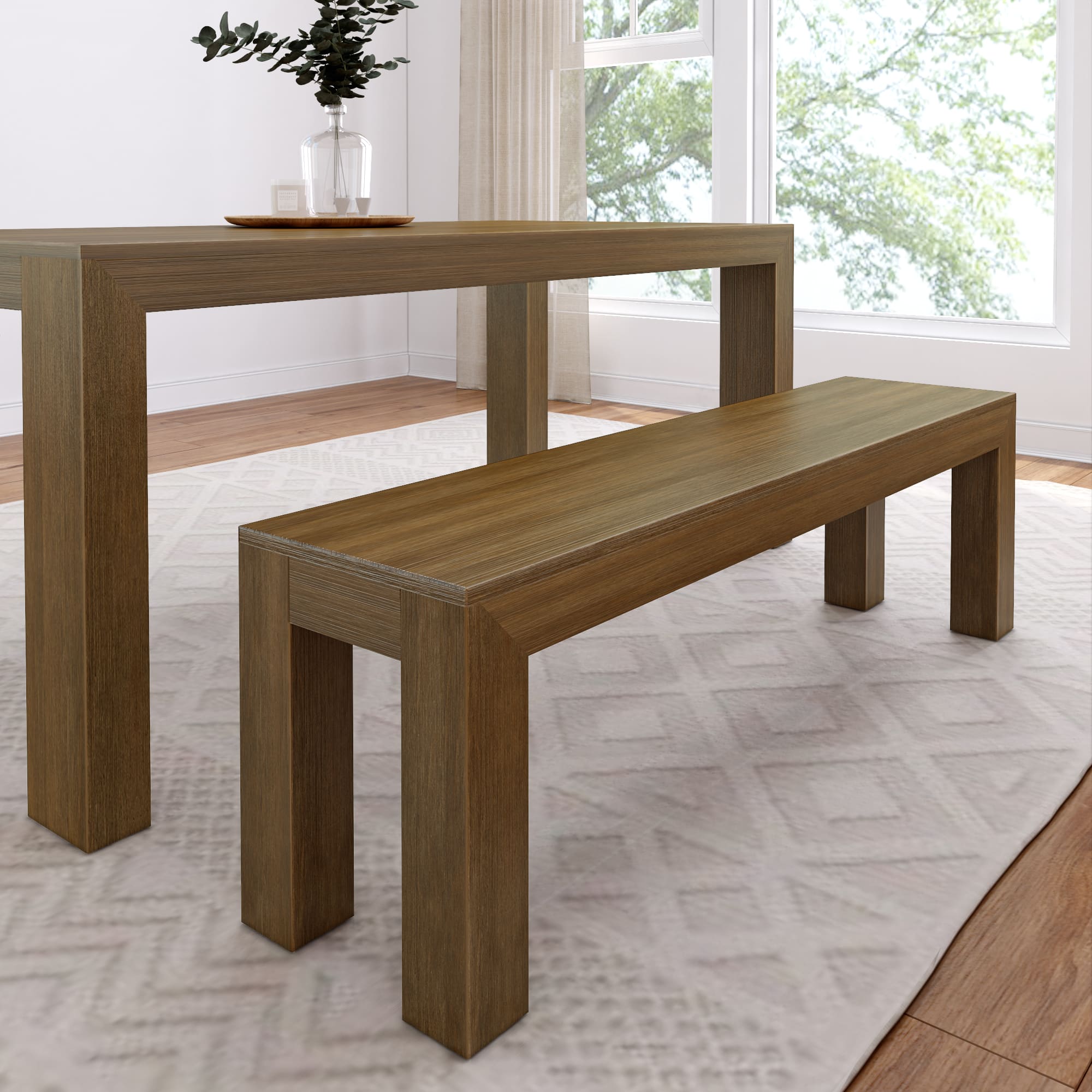 Plank+Beam - Modern Dining Bench - Pecan Wirebrush