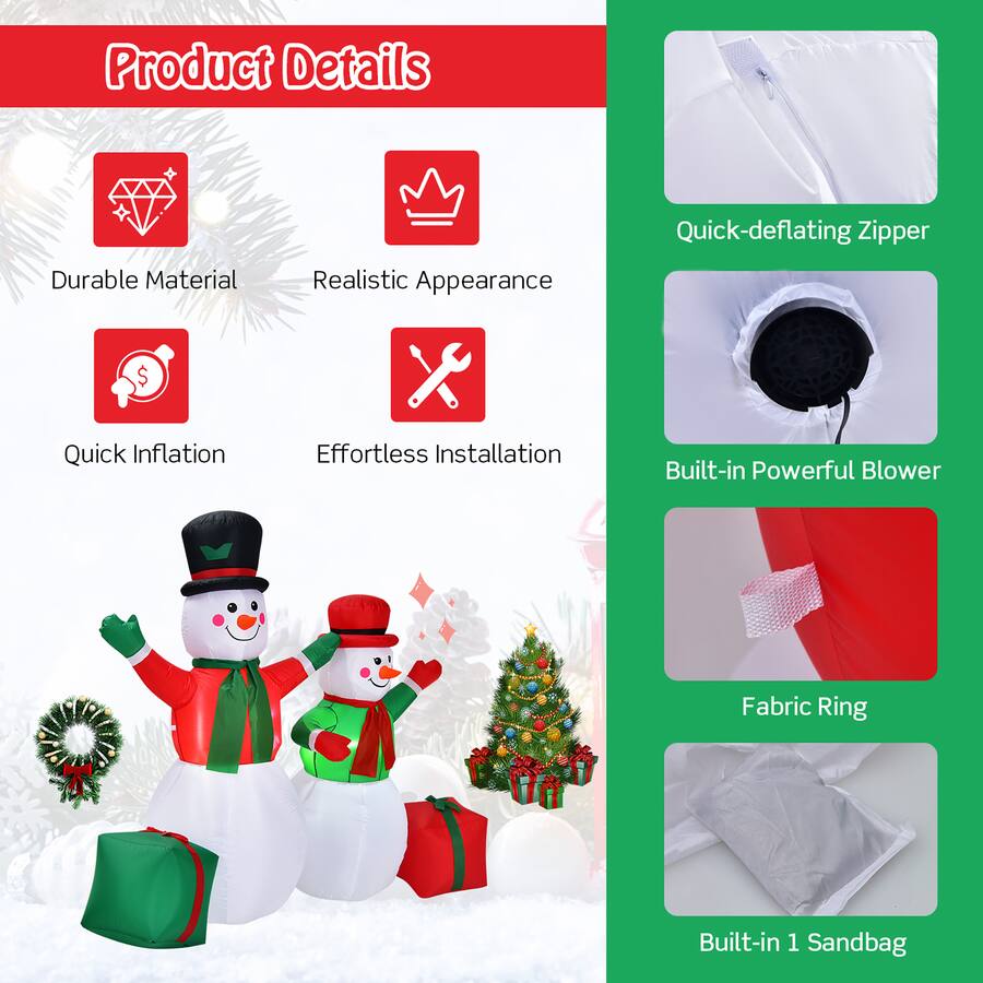 Deflated Inflatable Snowman Costway 6Ft & 5Ft Christmas Inflatable Snowmen Blow Up Christmas ...