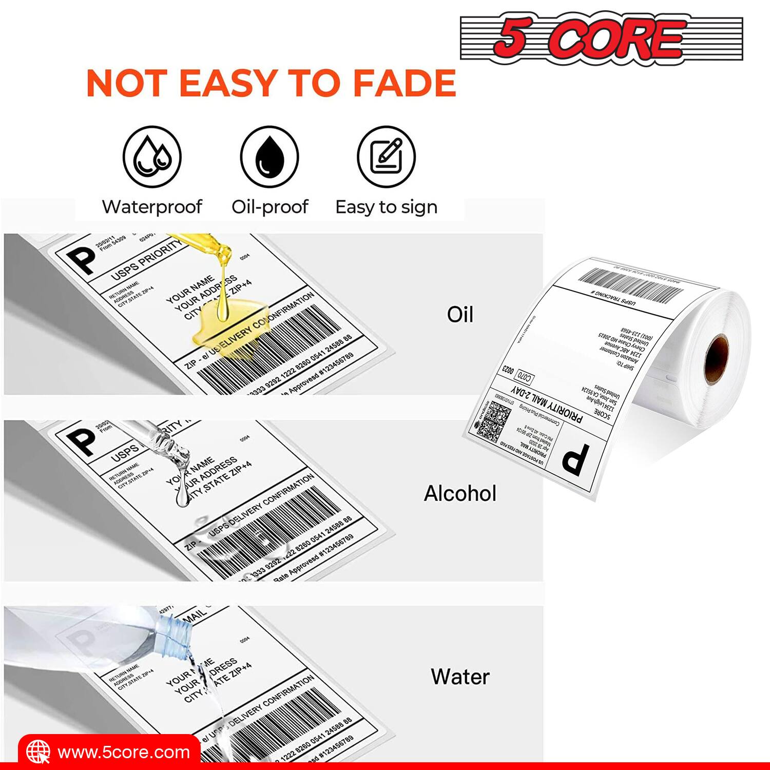 5 CORE  
NOT EASY TO FADE  

Waterproof  
Oil-proof  
Easy to sign  

Oil  
Alcohol  
Water  

www.5core.com