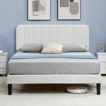 Front. Hivvago - Hivvago Queen size Upholstered Platform Bed Frame with Headboard - White.