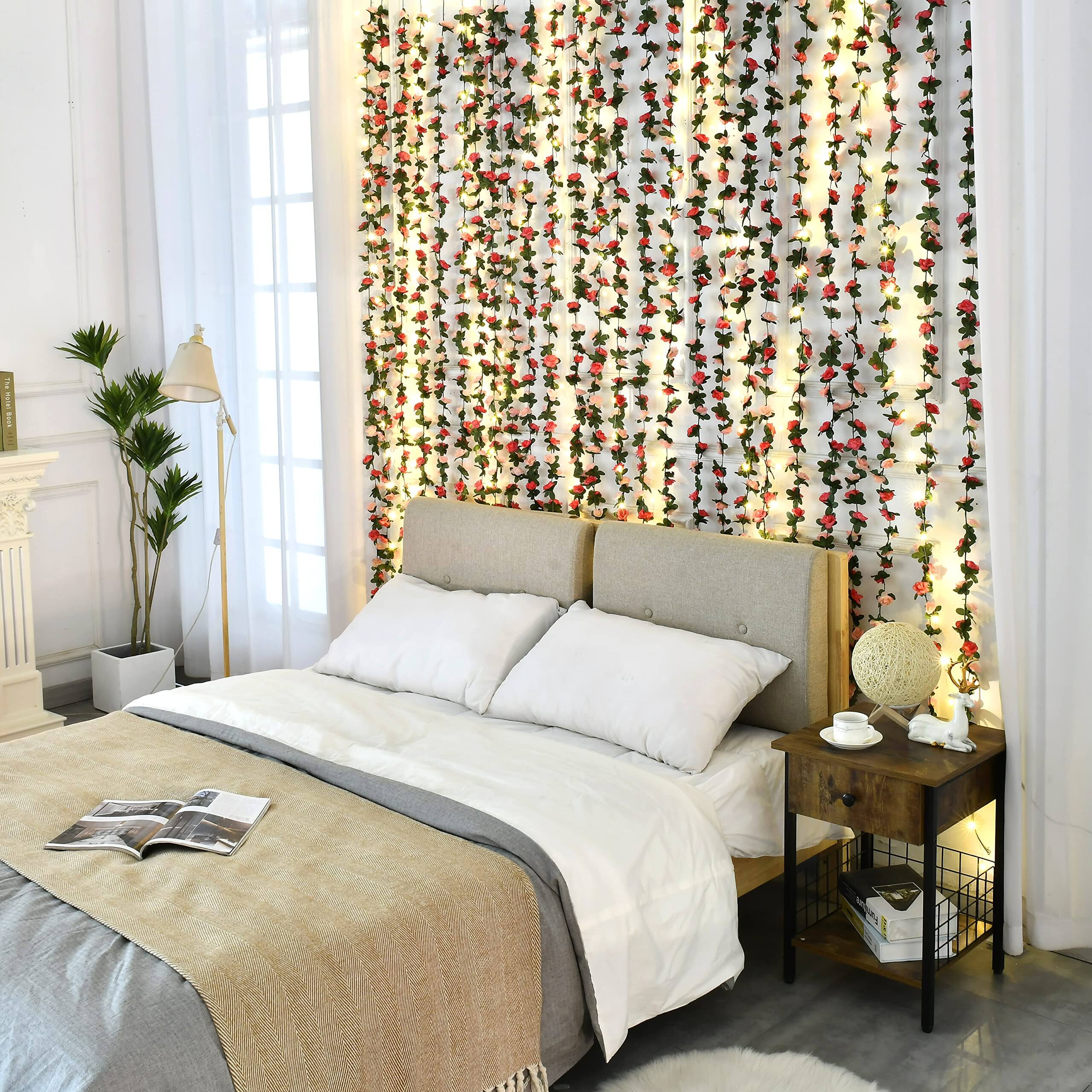 Alt View 4. Paradigms Interiors - 164ft Flower Garland Artificial Rose Vines With String Lights Cute Hanging Floral Decorations For Wedding P... - Orange-2 Pcs.