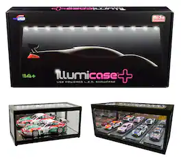 Black Collectible Display Showcase w/LED Lights & Mirror Base & Back for 1/64 1/43 1/32 1/24 1/18 Scale Models Illumibox