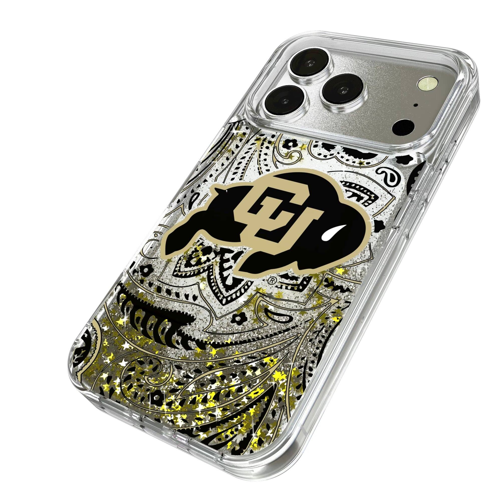 Alt View 1. Keyscaper - Colorado Buffaloes iPhone Glitter Paisley Design Case - 15 Pro Max - Multicolor.